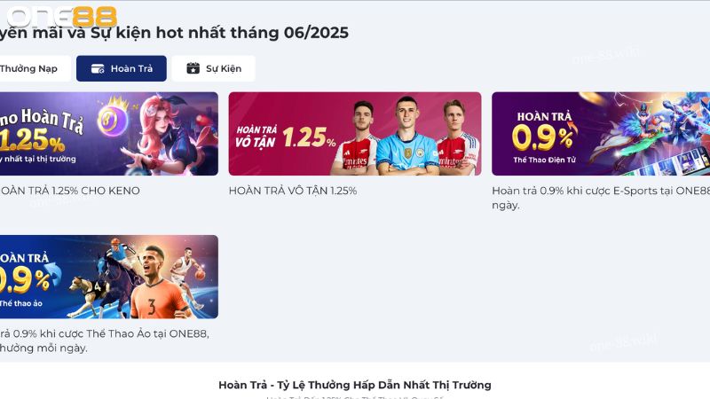 Khuyến mãi hoàn trả ONE88 mới nhất